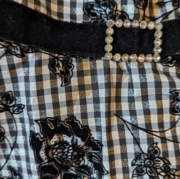 Jona Michelle sz8 Black & white gingham flocked floral fit & flare dress EUC - Picture 3 of 6